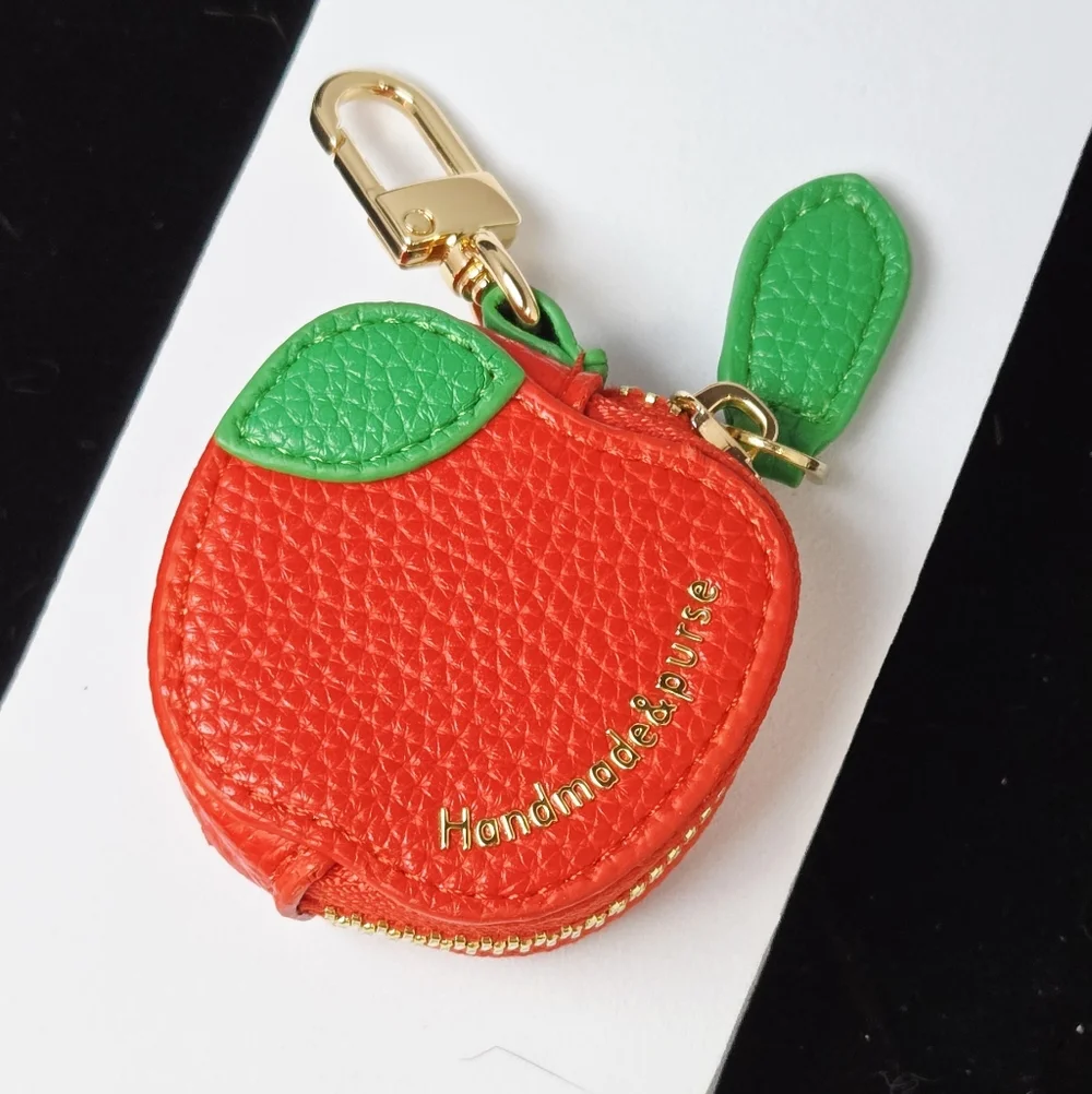Apple Mini Coin Purse Keychain Red Embroidered Fruit Pouch Bag Charm